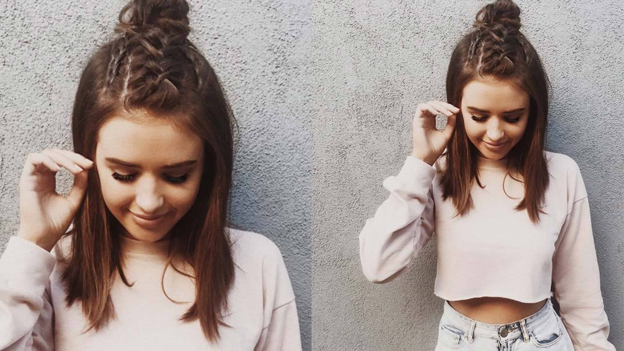 Luxy® Hair - Short Hair Updo: Braided Topknot (Jess Conte Inspired)