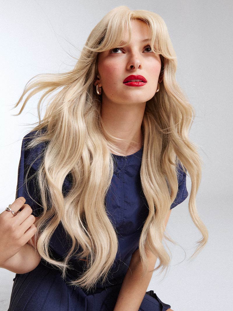 Dimensional Beige Blonde Clip-In Curtain Bangs - Main Image