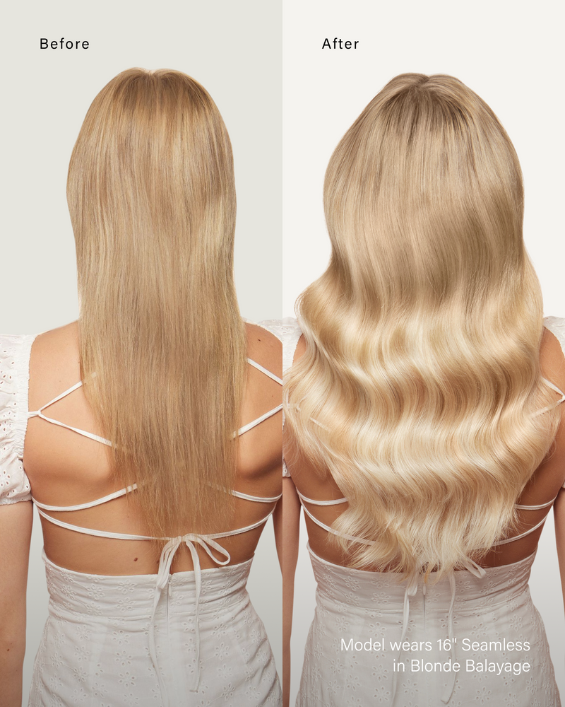 20" Seamless Blonde Balayage Clip-Ins (180g) — before and after, back view