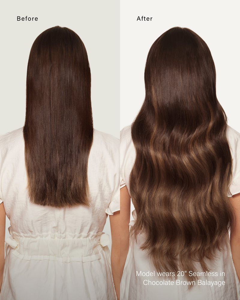 20" Classic Chocolate Brown Balayage Clip-Ins (220g) — before and after, back view