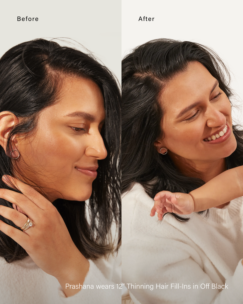 16" Off Black Thinning Hair Fill-Ins (80g) — before and after