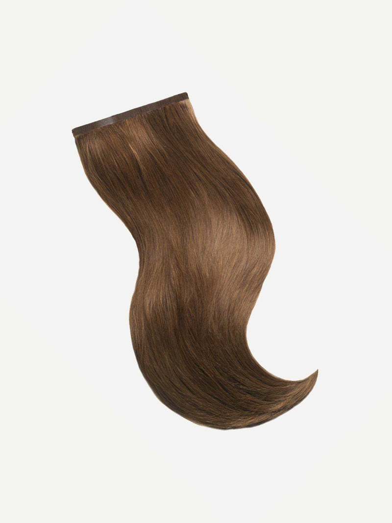 Seamless Clip in Human Hair Extensions, Chestnut Brown Highlights Hair Extensions with Invisible Band, Silky Soft, Straight, 110g