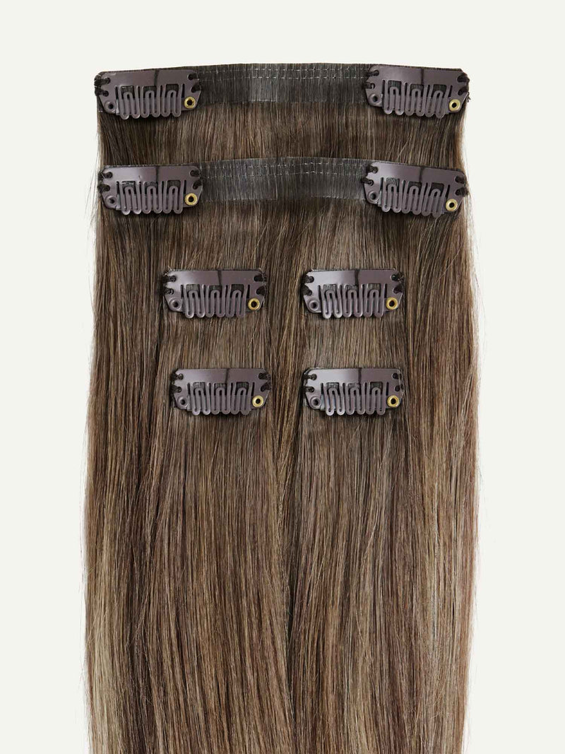 16 Inch Ash Brown Balayage Hair Extensions for Thin Hair