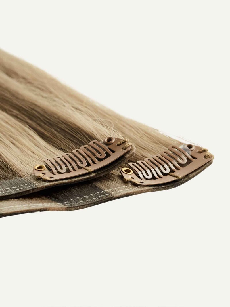 16 Inch Ash Brown Highlights Hair Extensions for Thin Hair