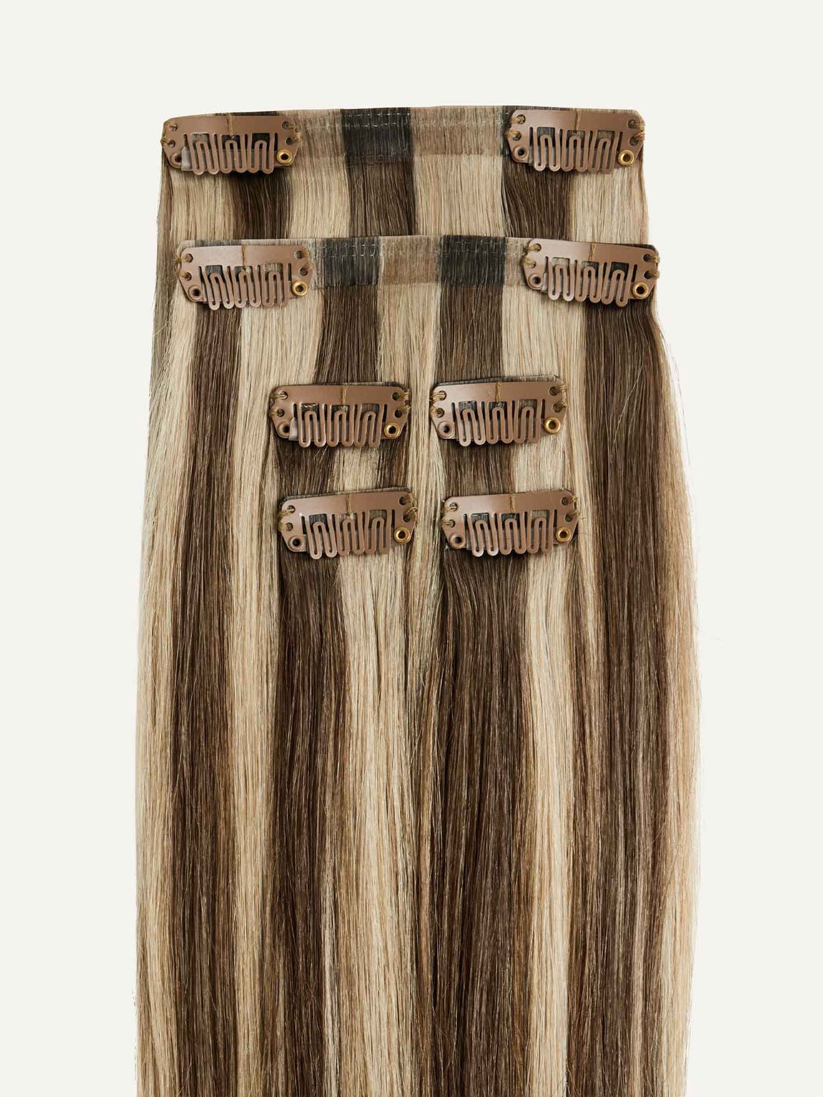 16 Inch Ash Brown Highlights Hair Extensions for Thin Hair