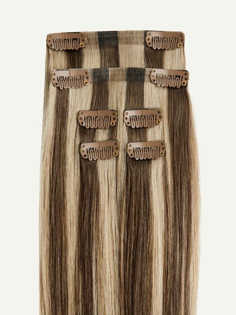16 Inch Ash Brown Highlights Hair Extensions for Thin Hair