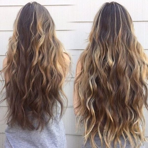 Before and After with Dirty Blonde Luxy Hair extensions