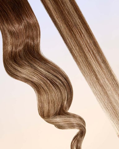 Straight and wavy hair extensions on a white background.