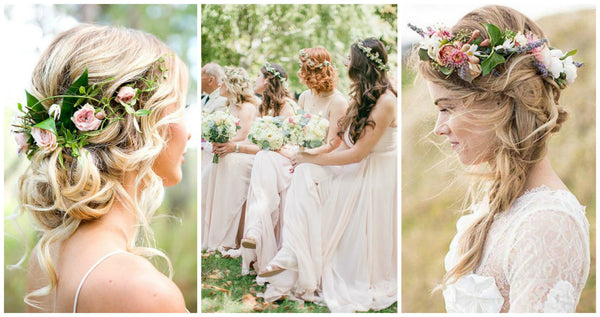 Boho wedding flower crown bridesmaids hair ideas