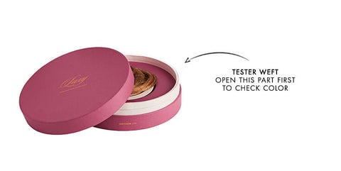 Pink box with tester weft for checking hair color