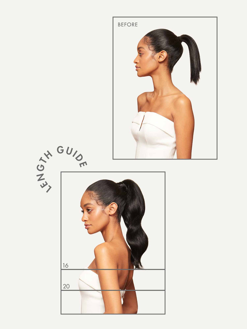 before after ponytail clip in extension luxy hair